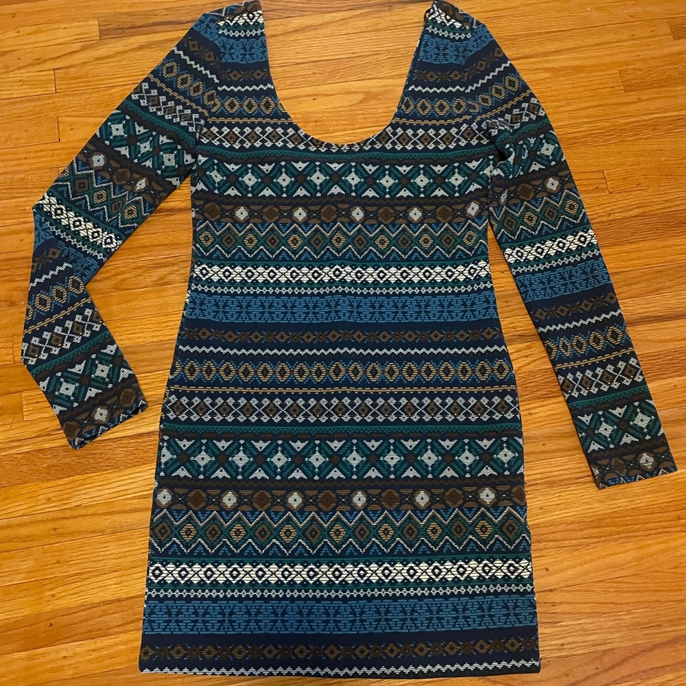 Tight patterned long sleeve dress